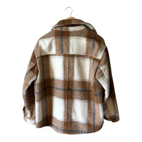 Avec Les Filles Plaid Shacket Jacket Coat Women’s Large Brown Neutral - Picture 8 of 9